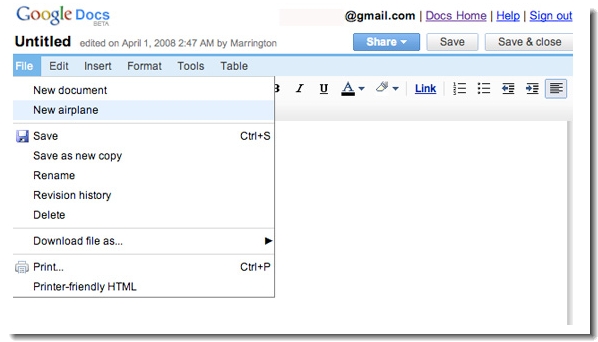 Papieren vliegtuig vouwen met Google Docs een 1 april grap?