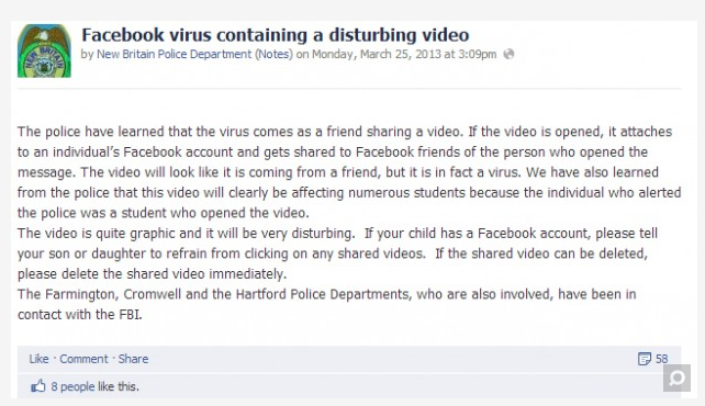Facebook virus waarschuwing